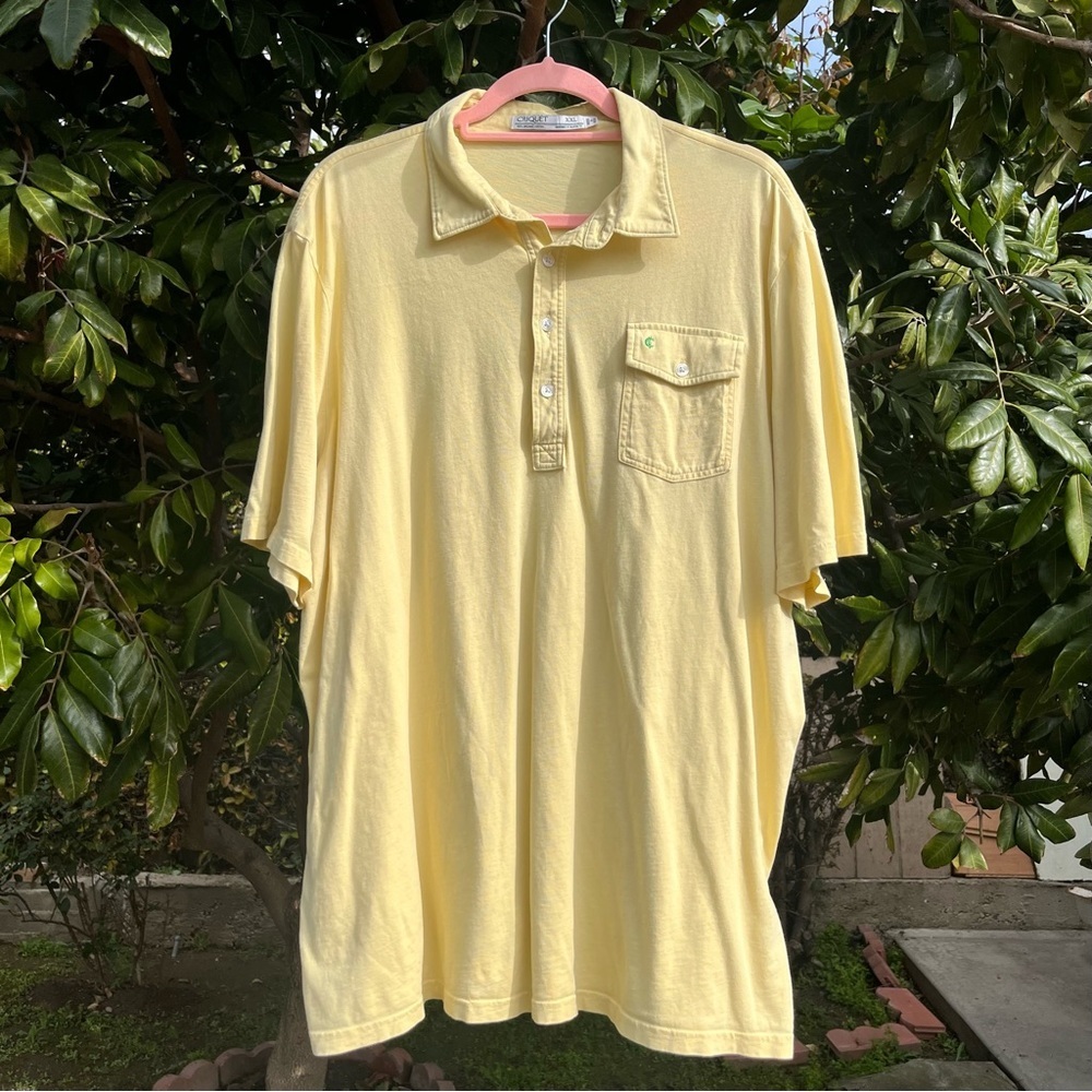 CRIQUET light butter pale yellow organic cotton short sleeve knit polo shirt